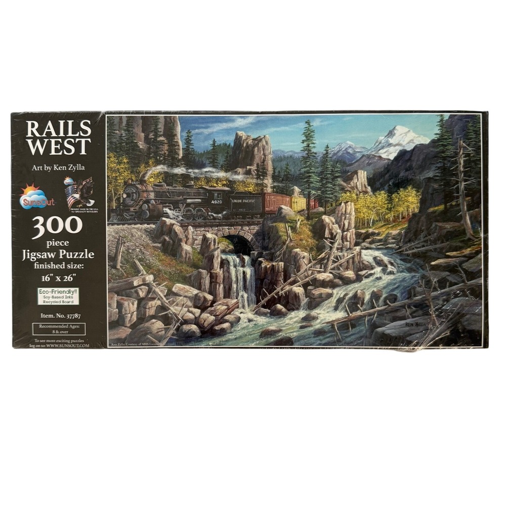 Rails West Jigsaw Puzzle 300 Piece Ken Zylla SunOut Factory Sealed 16x26‎